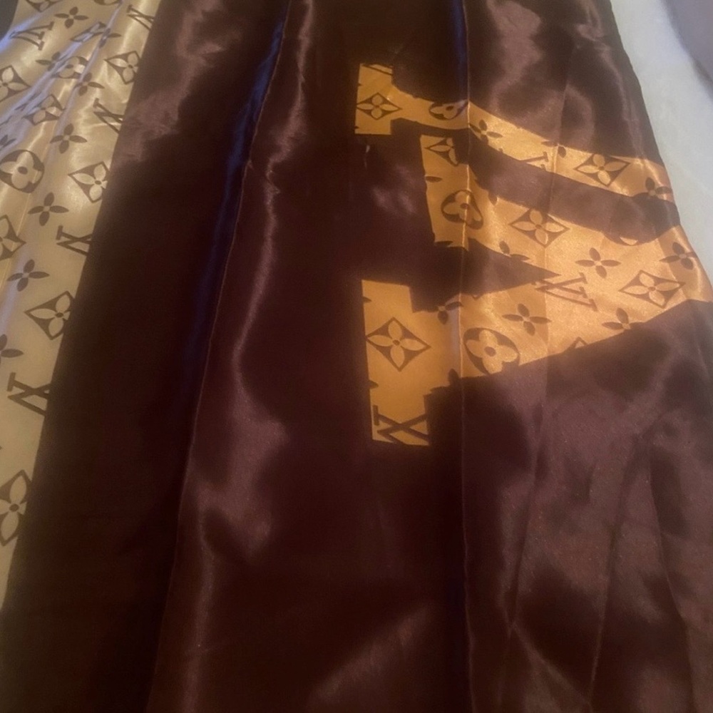 Brown and Gold/copper Monogram Silk Bandeau - Picture 3 of 4